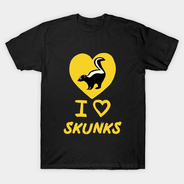 I Love Skunks for Skunk Lovers, Yellow T-Shirt by Mochi Merch